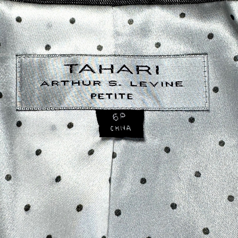 Tahari Arthur S Levine Linen Blend Short Sleeve Blazer Gray Petite 6P Office - Picture 4 of 8